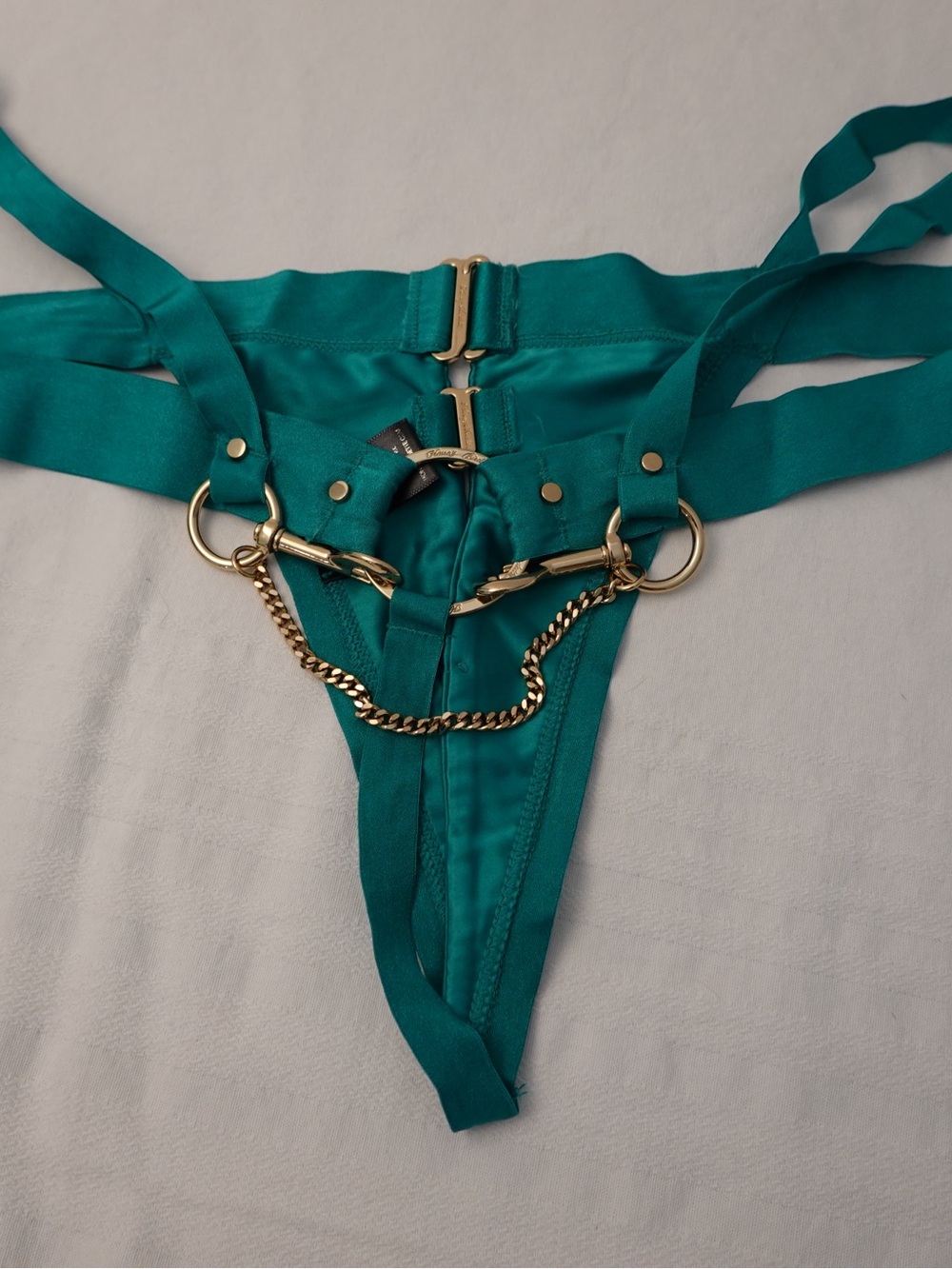 *Rare* Honey Birdette Kukuro Jade Harness Bra & Panty, Garter, Stocking Set - Picture 8 of 15